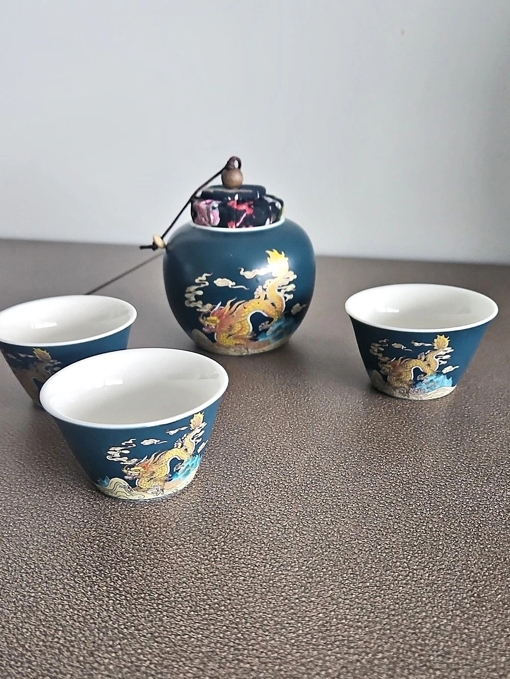 Blue & Gold Dragon Teapot Set